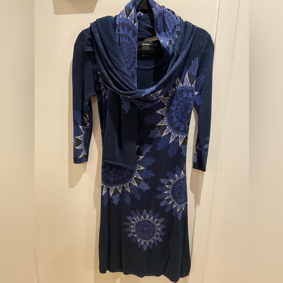 ✨Desigual Sparkly ✨knit dress with sequins& shiny threads+its scarf 🤩 - Picture 3 of 15